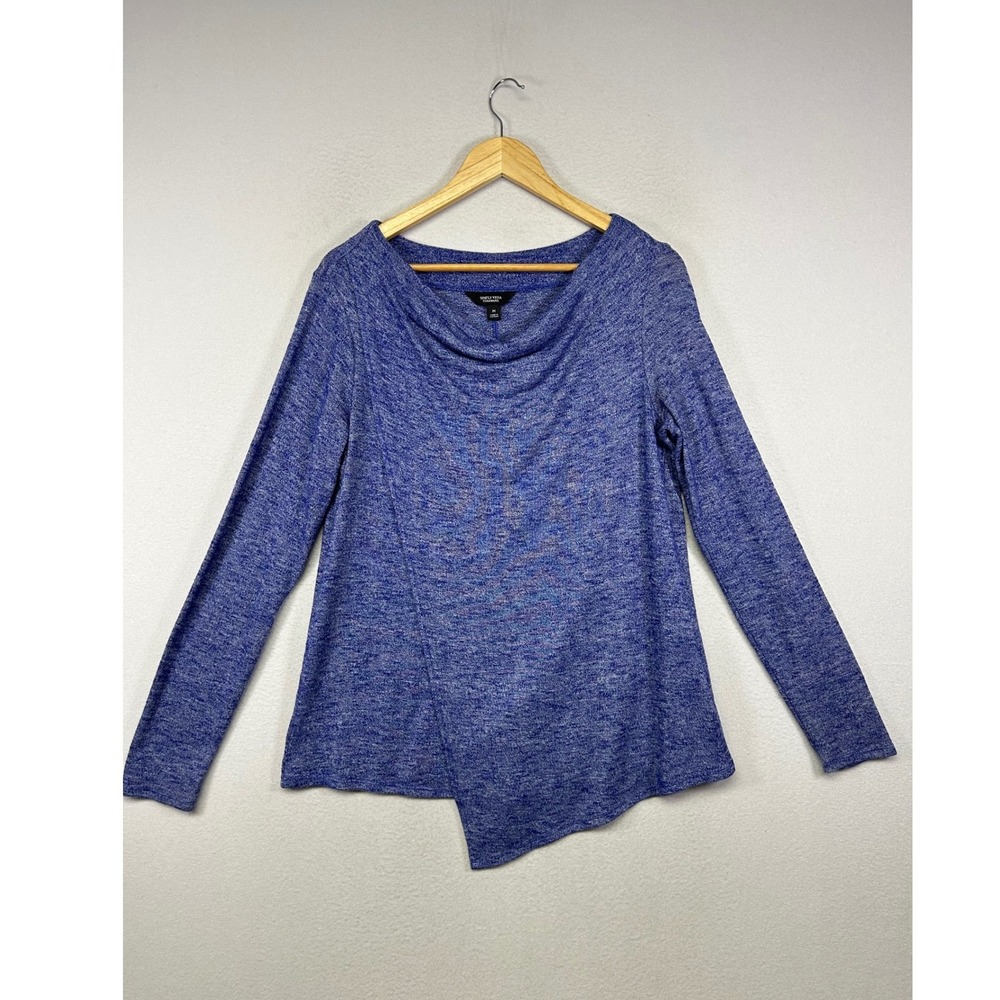 Modern Minimalist Simply Vera Vera Wang Womens Med Blue Cowl Neck Asymmetric Top